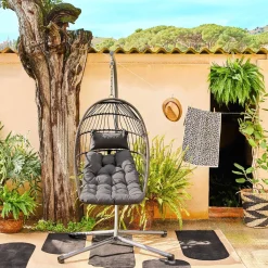 Sillón colgante de jardín tipo huevo de acero y poliéster