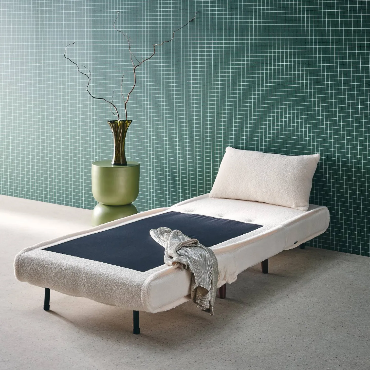 Sillón convertible borreguito base de madera, 1 plaza