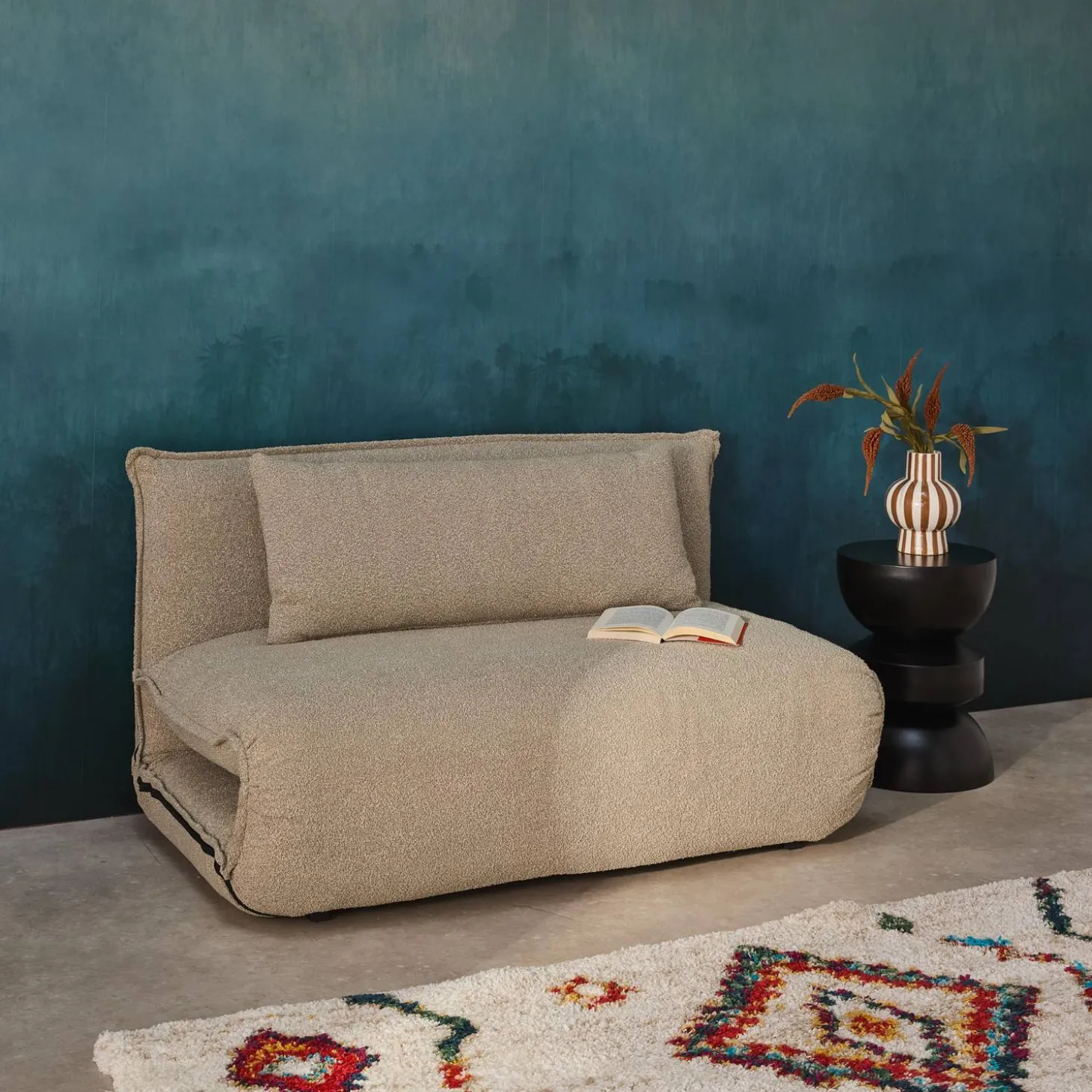 Sillón convertible de tejido borreguito texturizada, 2 plazas