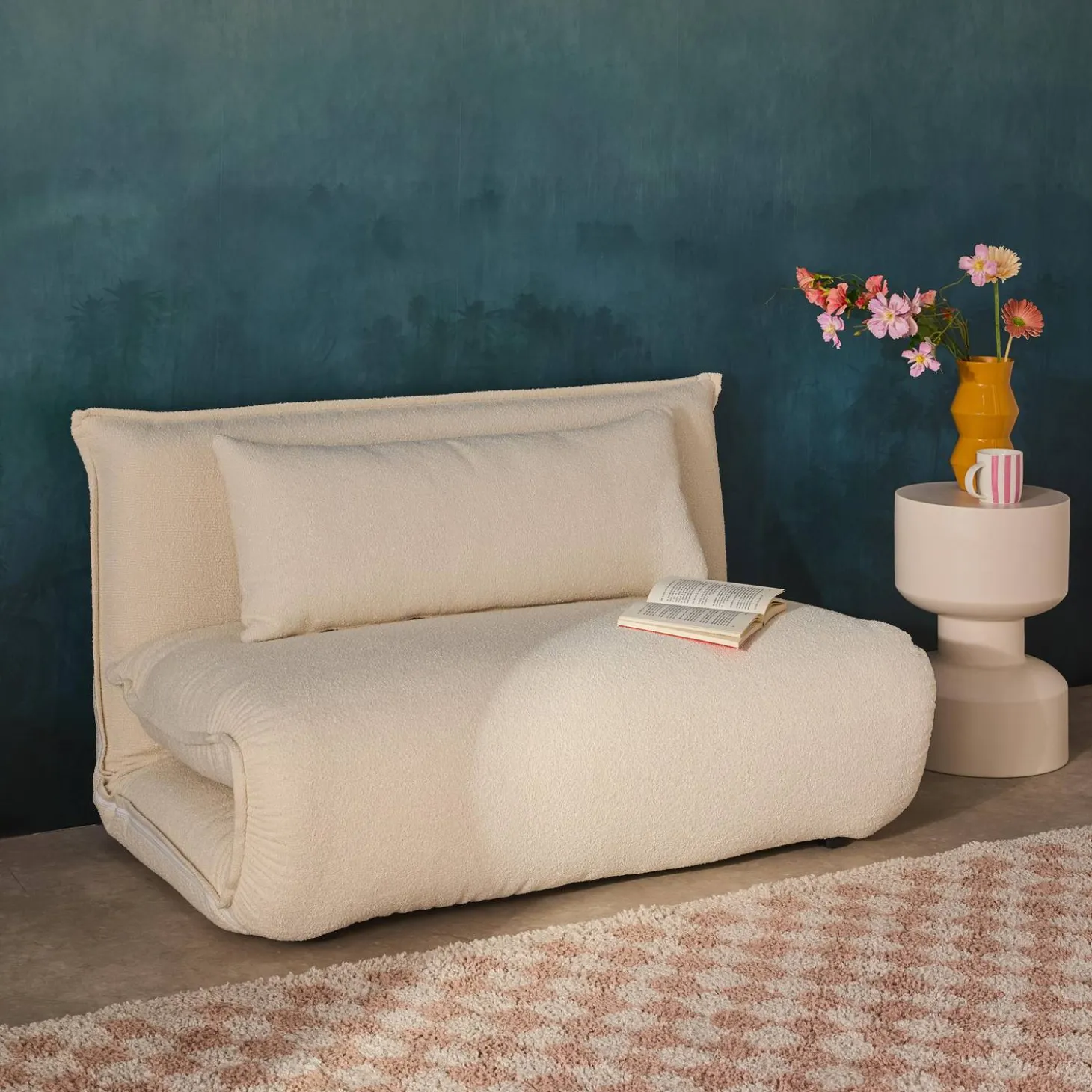 Sillón convertible de tejido borreguito texturizada, 2 plazas