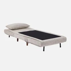 Sillón convertible de tela chenilla con patas de madera