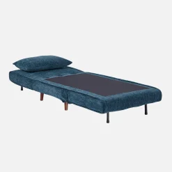 Sillón convertible de tela chenilla con patas de madera