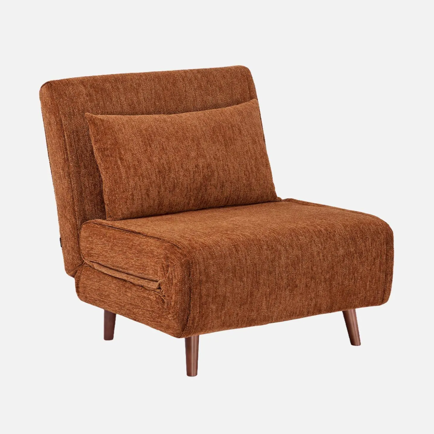 Sillón convertible de tela chenilla con patas de madera