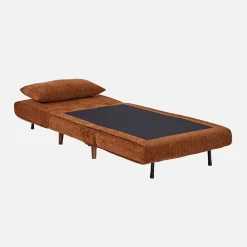 Sillón convertible de tela chenilla con patas de madera