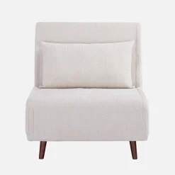 Sillón convertible de tela chenilla con patas de madera
