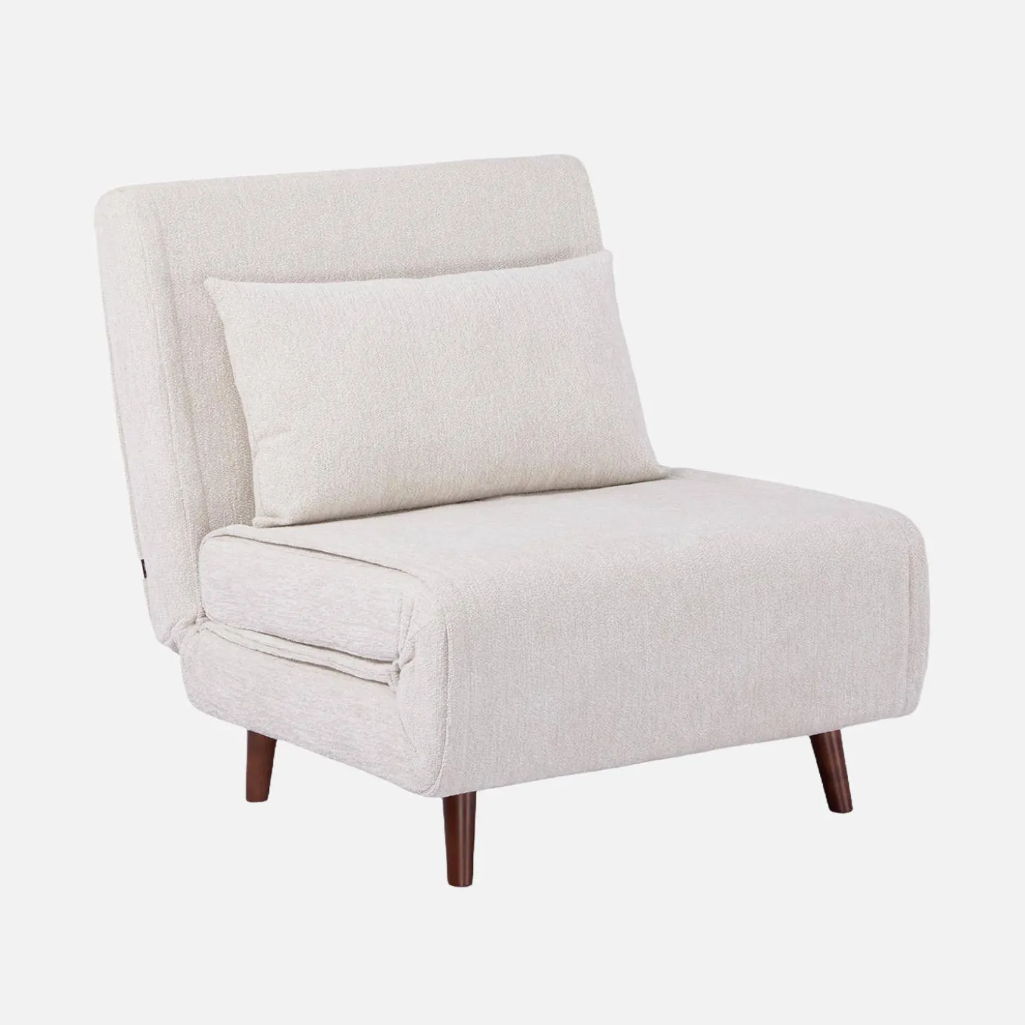 Sillón convertible de tela chenilla con patas de madera