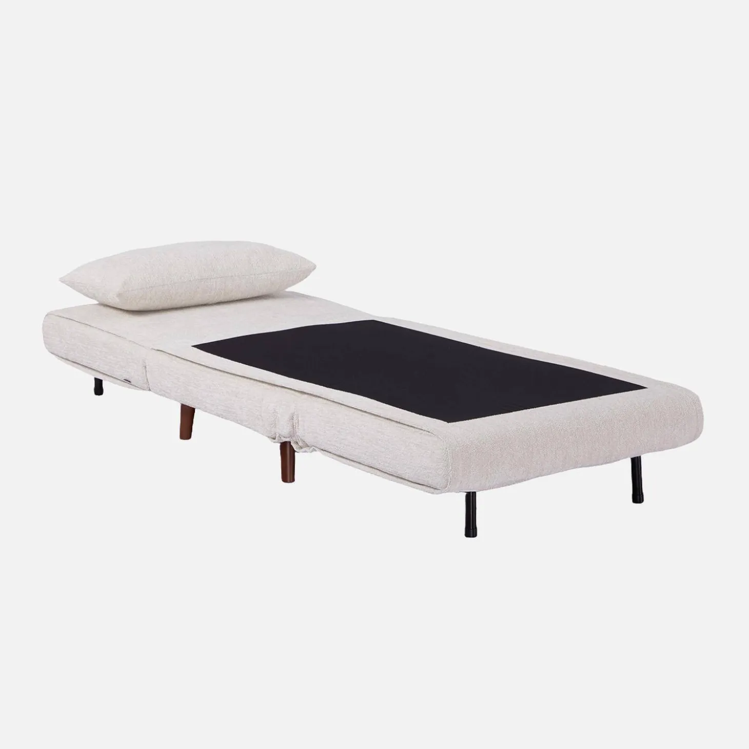 Sillón convertible de tela chenilla con patas de madera