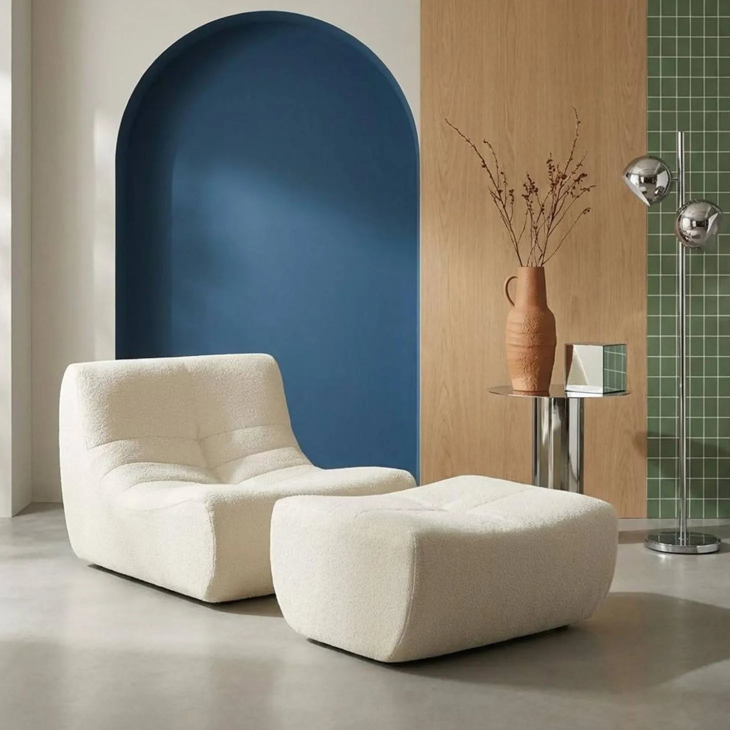 Sillón de borreguito texturizada con reposapiés