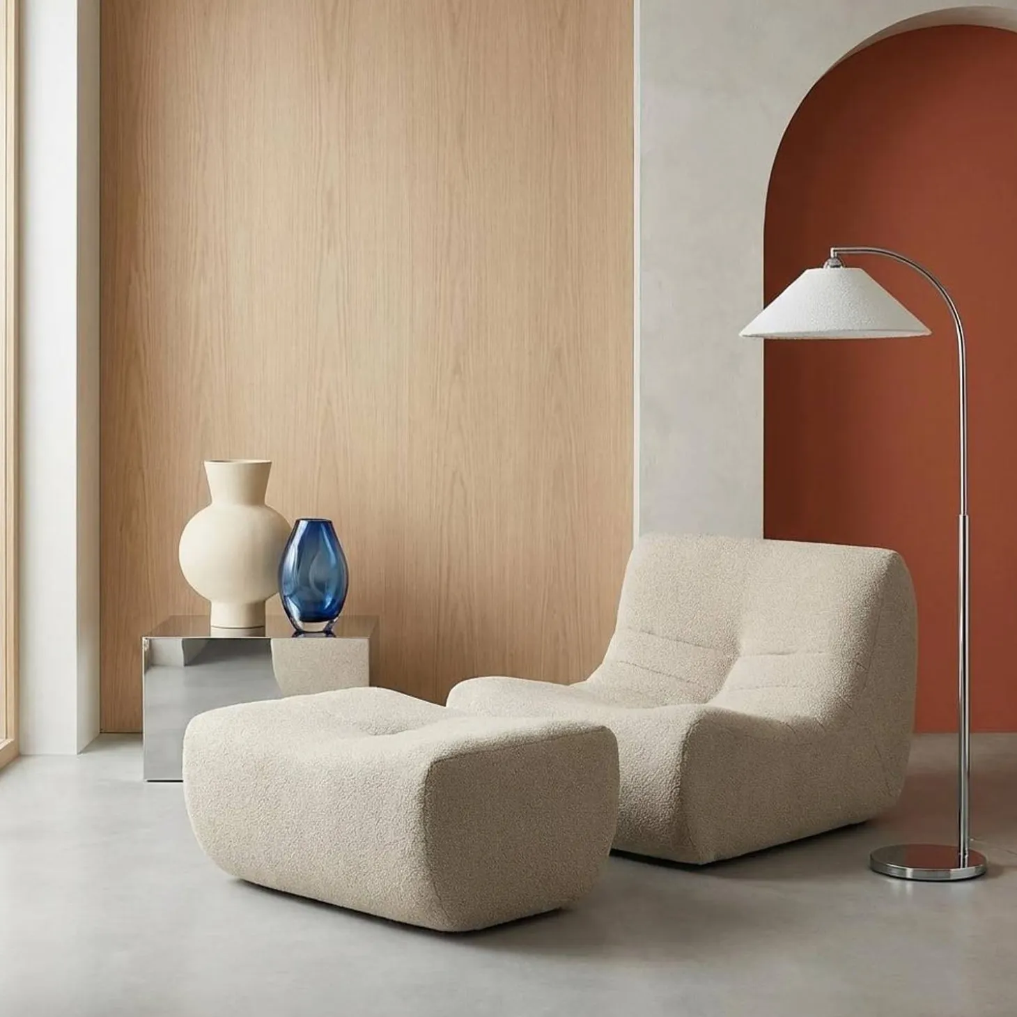Sillón de borreguito texturizada con reposapiés