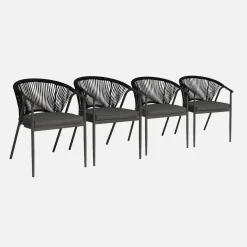 Sillón de jardín apilable de acero y cuerdas, set de 4