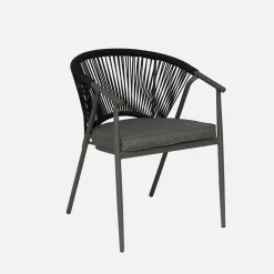 Sillón de jardín apilable de acero y cuerdas, set de 4