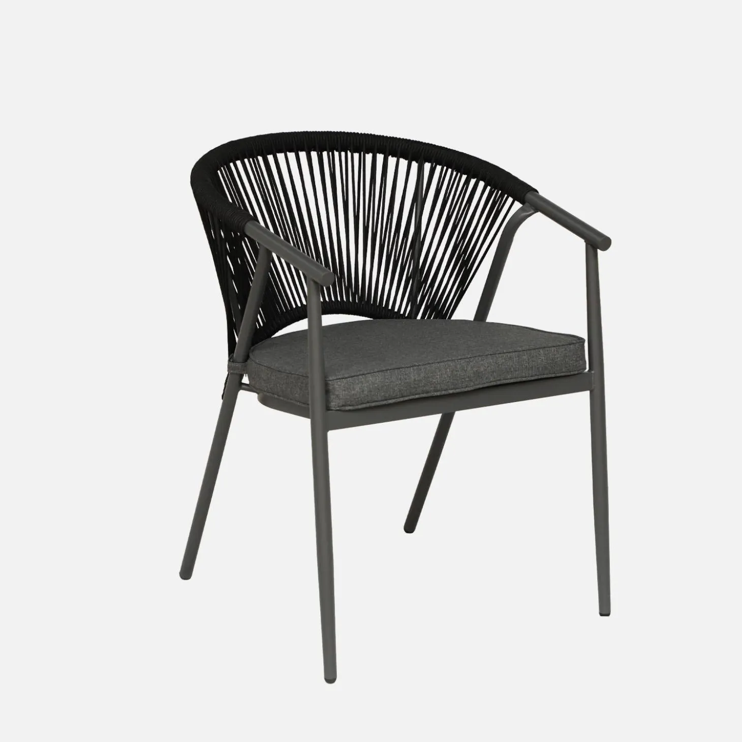 Sillón de jardín apilable de acero y cuerdas, set de 4