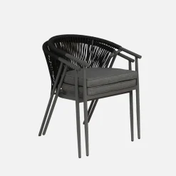Sillón de jardín apilable de acero y cuerdas, set de 4