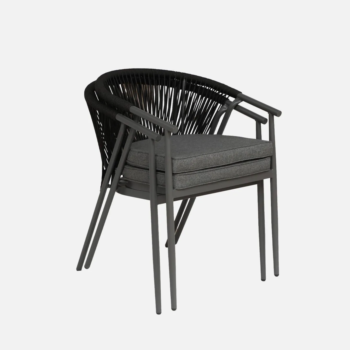 Sillón de jardín apilable de acero y cuerdas, set de 4