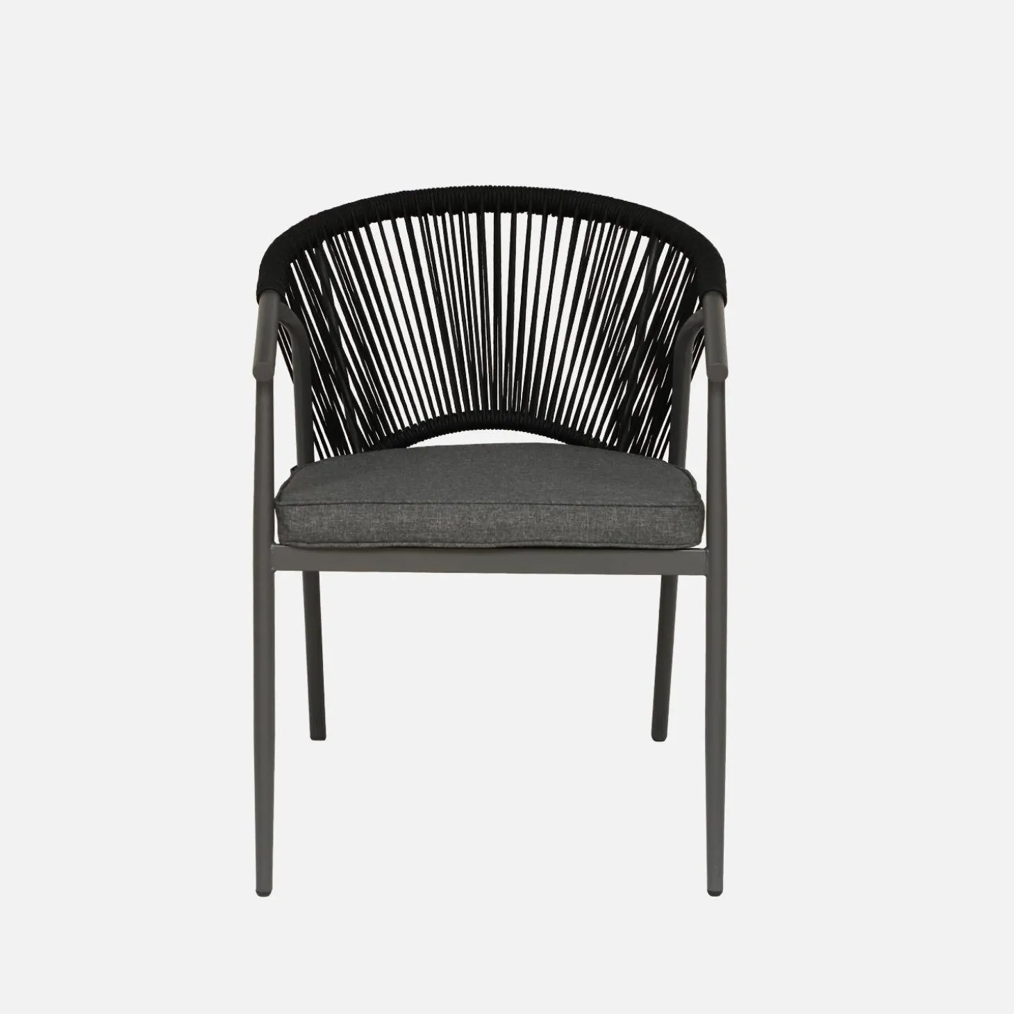 Sillón de jardín apilable de acero y cuerdas, set de 4