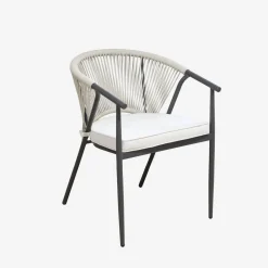 Sillón de jardín apilable de acero y cuerdas, set de 4