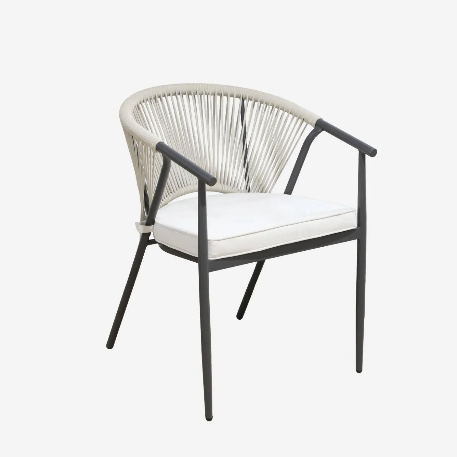 Sillón de jardín apilable de acero y cuerdas, set de 4