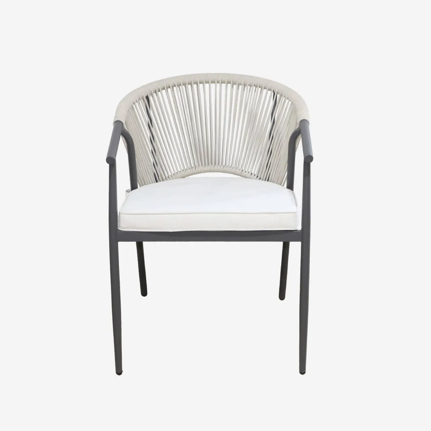 Sillón de jardín apilable de acero y cuerdas, set de 4