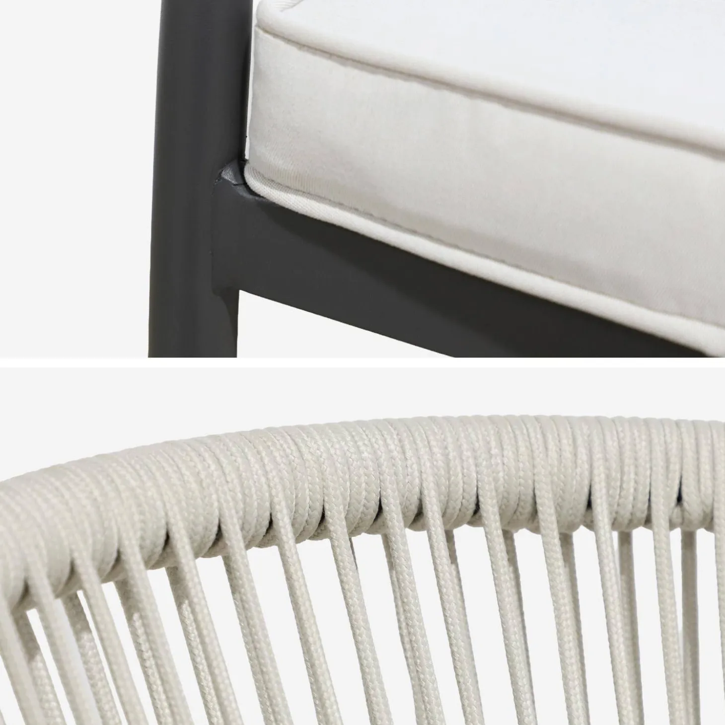 Sillón de jardín apilable de acero y cuerdas, set de 4