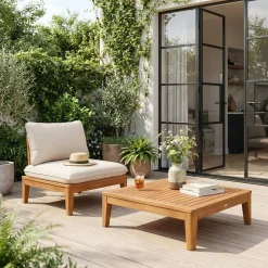 Sillón de jardín con mesa baja de madera de acacia