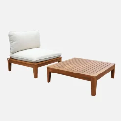 Sillón de jardín con mesa baja de madera de acacia y borreguito
