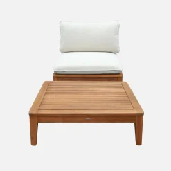 Sillón de jardín con mesa baja de madera de acacia y borreguito