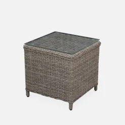 Sillón de jardín con reposapiés de resina trenzada, set de 2