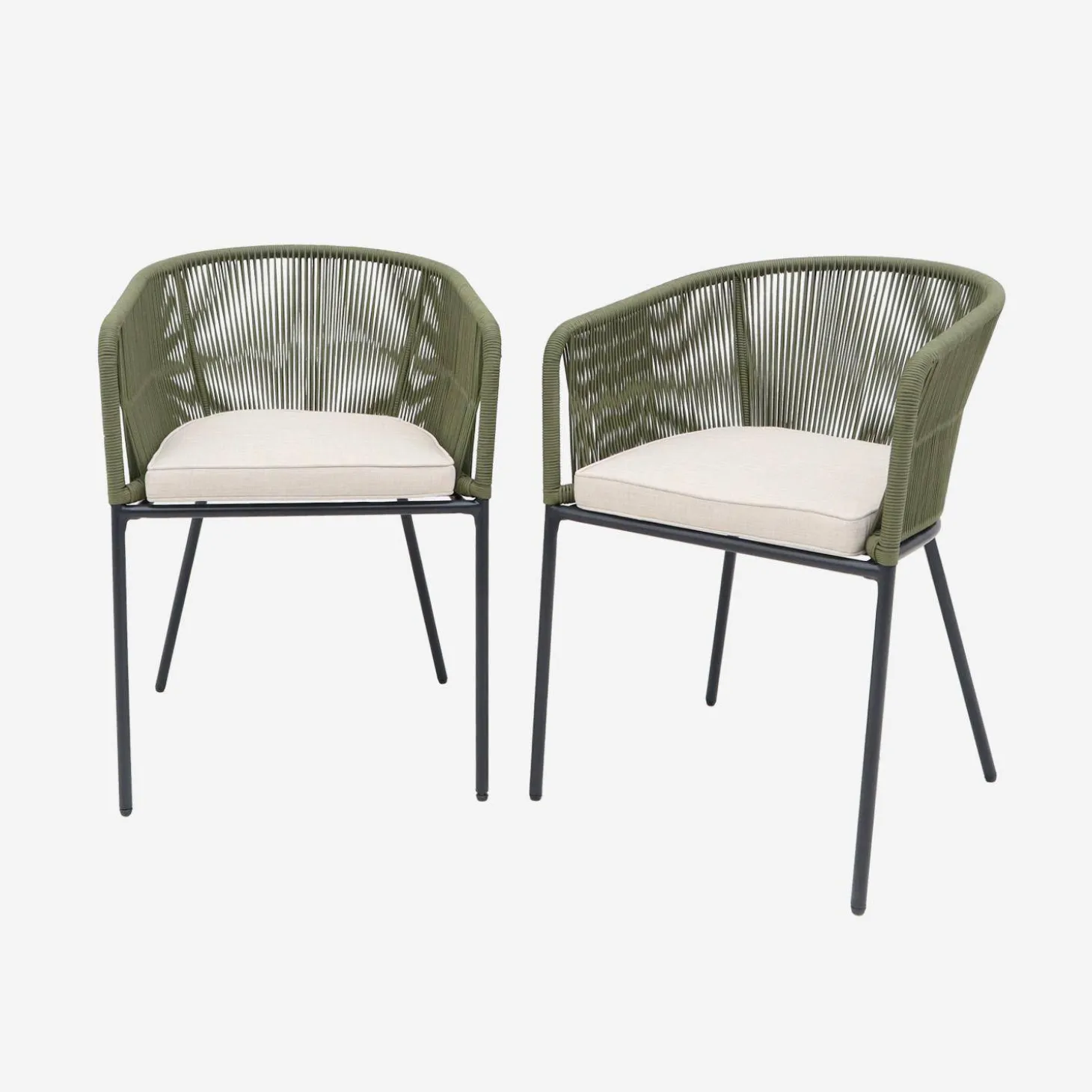 Sillón de jardín de cuerda y acero galvanizado, set de 2