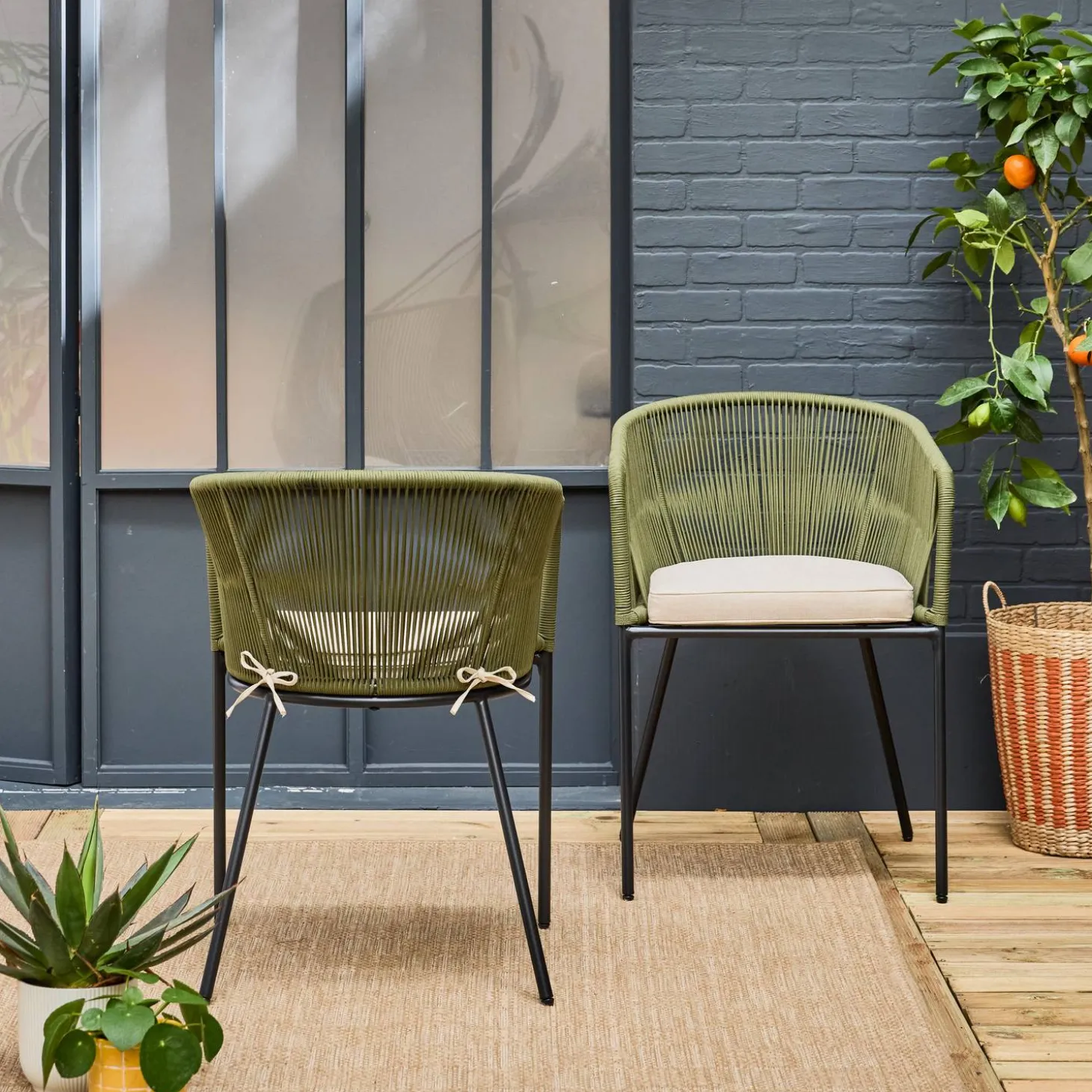 Sillón de jardín de cuerda y acero galvanizado, set de 2