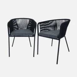 Sillón de jardín de cuerda y acero galvanizado, set de 2