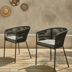 Sillón de jardín de cuerda y acero galvanizado, set de 2
