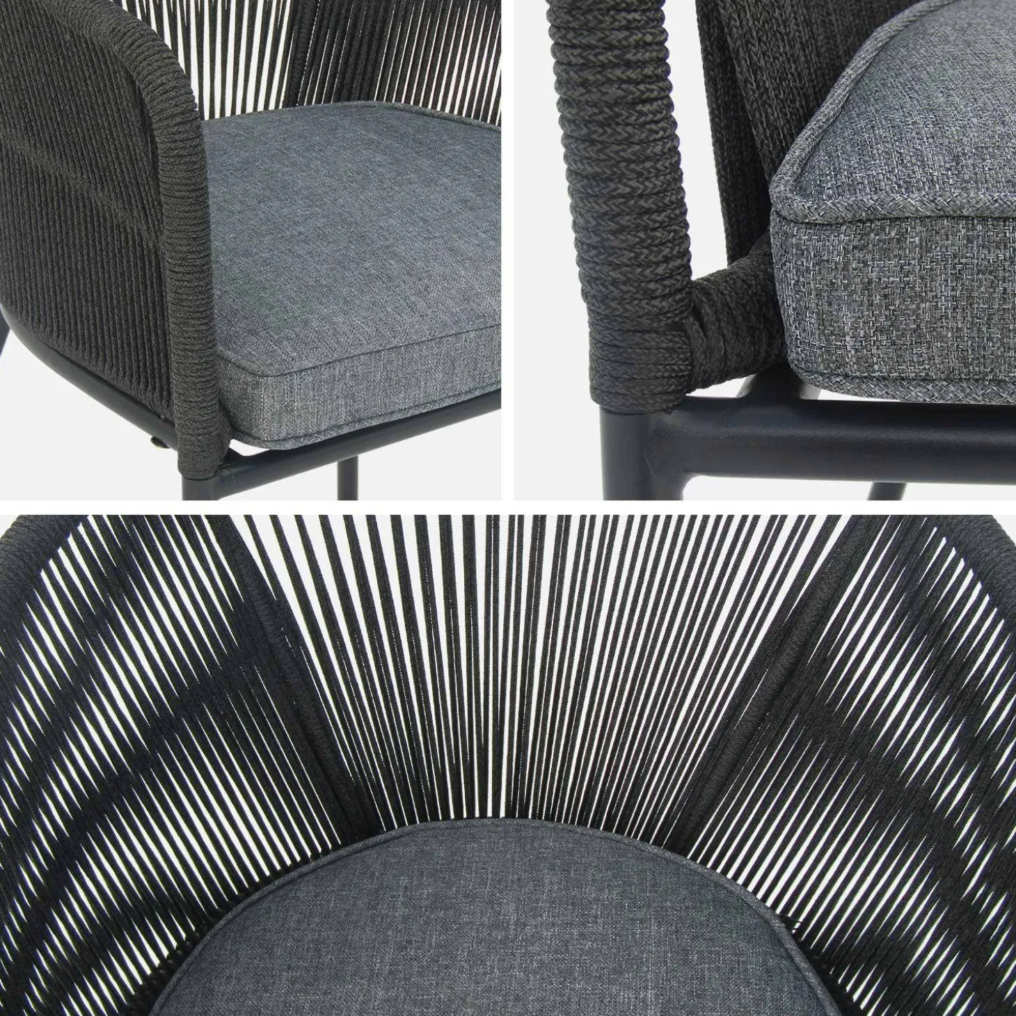 Sillón de jardín de cuerda y acero galvanizado, set de 2