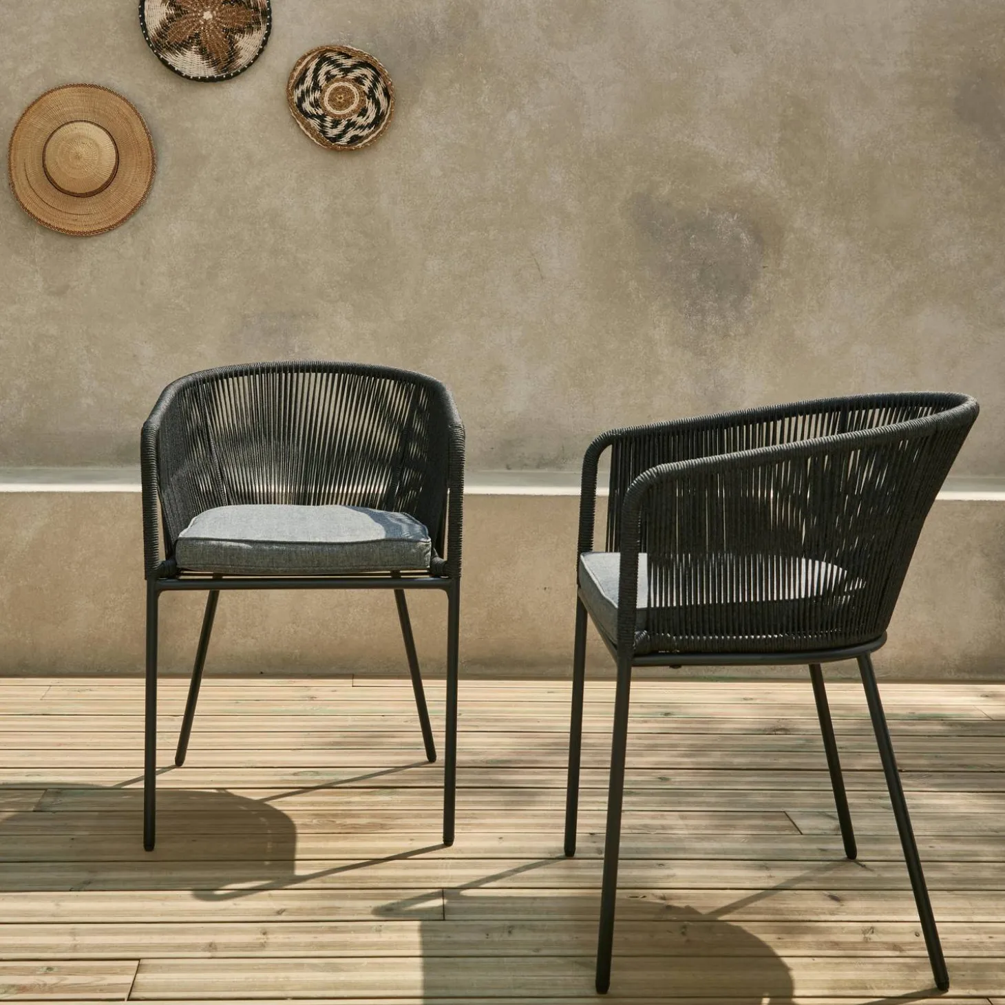 Sillón de jardín de cuerda y acero galvanizado, set de 2