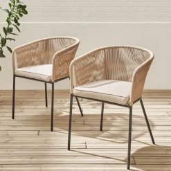 Sillón de jardín de cuerda y acero galvanizado, set de 2