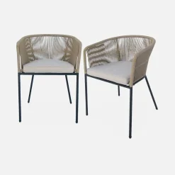 Sillón de jardín de cuerda y acero galvanizado, set de 2
