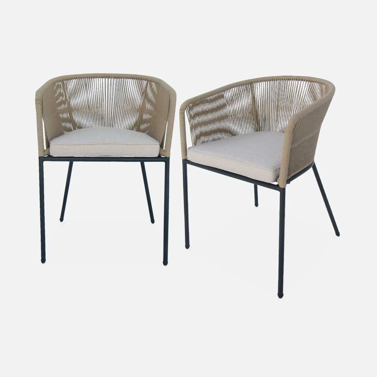 Sillón de jardín de cuerda y acero galvanizado, set de 2