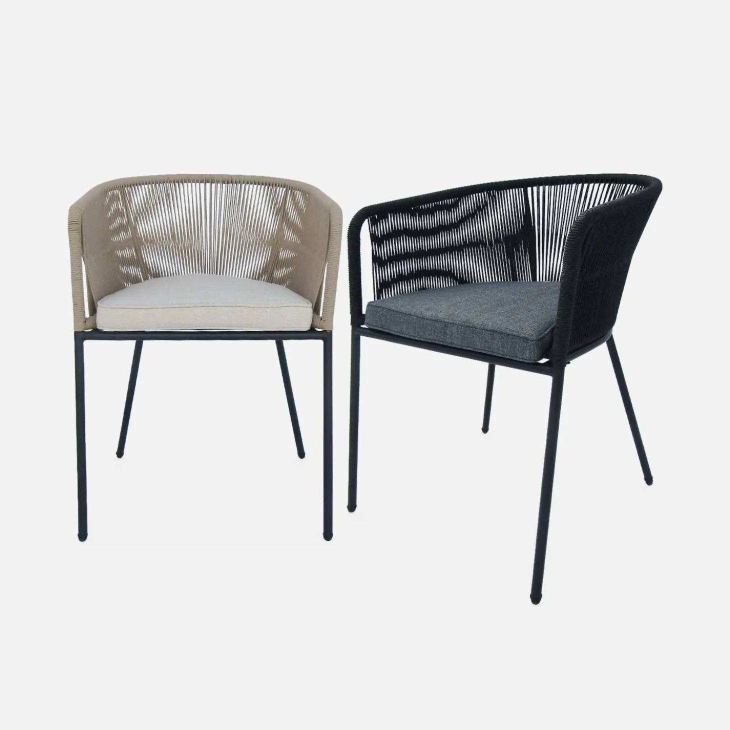 Sillón de jardín de cuerda y acero galvanizado, set de 4