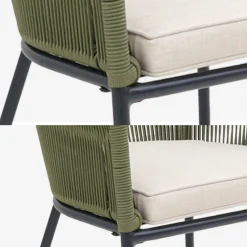 Sillón de jardín de cuerda y acero galvanizado, set de 4