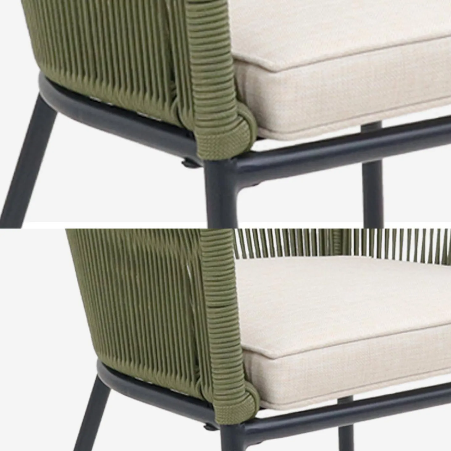 Sillón de jardín de cuerda y acero galvanizado, set de 4