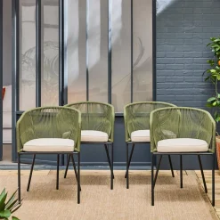 Sillón de jardín de cuerda y acero galvanizado, set de 4