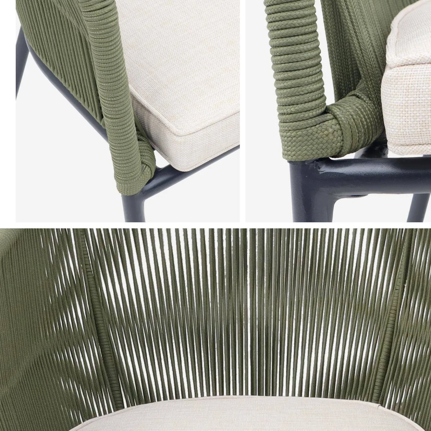 Sillón de jardín de cuerda y acero galvanizado, set de 4
