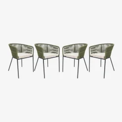 Sillón de jardín de cuerda y acero galvanizado, set de 4