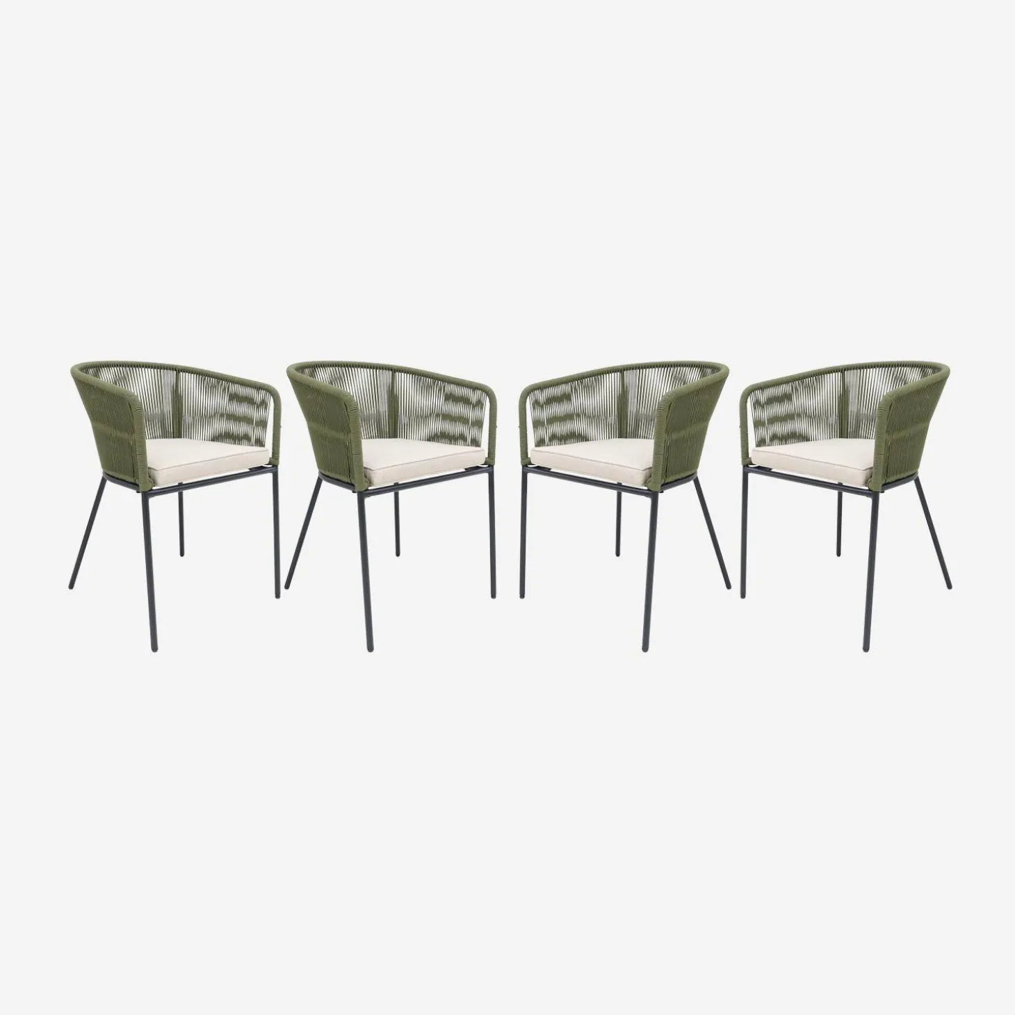 Sillón de jardín de cuerda y acero galvanizado, set de 4