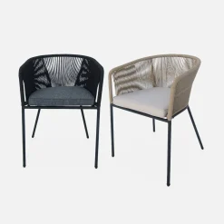 Sillón de jardín de cuerda y acero galvanizado, set de 4