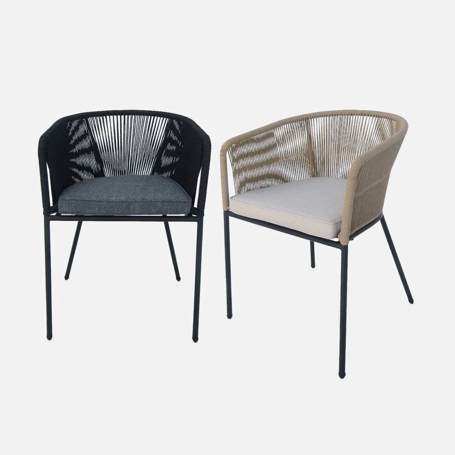 Sillón de jardín de cuerda y acero galvanizado, set de 4