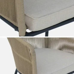 Sillón de jardín de cuerda y acero galvanizado, set de 4