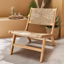 Sillón de jardín de madera y resina efecto paja