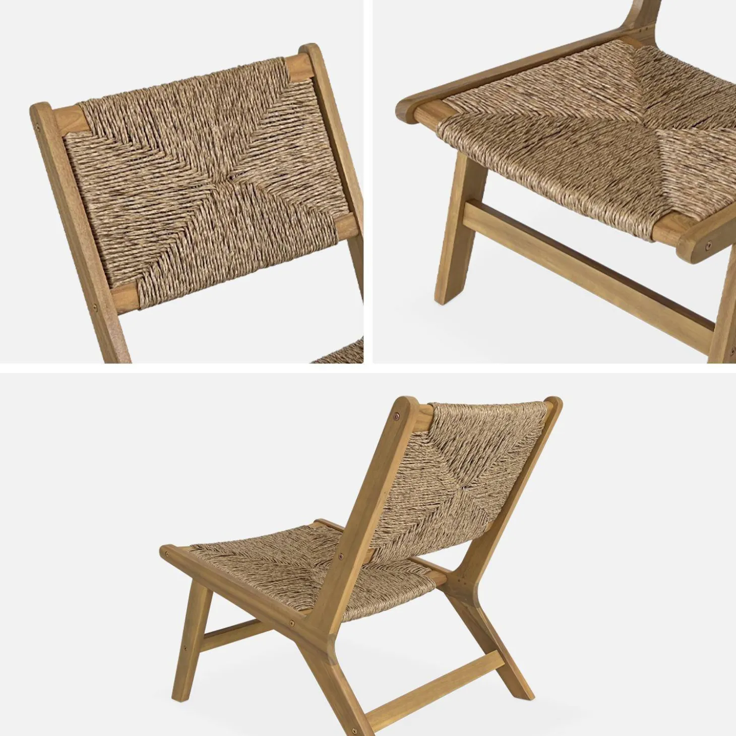 Sillón de jardín de madera y resina efecto paja