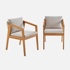 Sillón de jardín de madera de acacia con cuerdas, set de 2