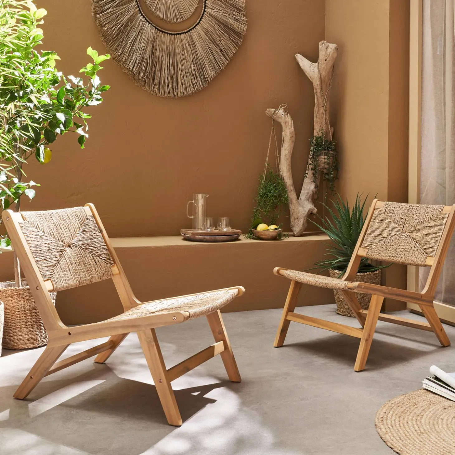 Sillón de jardín de madera y resina, set de 2